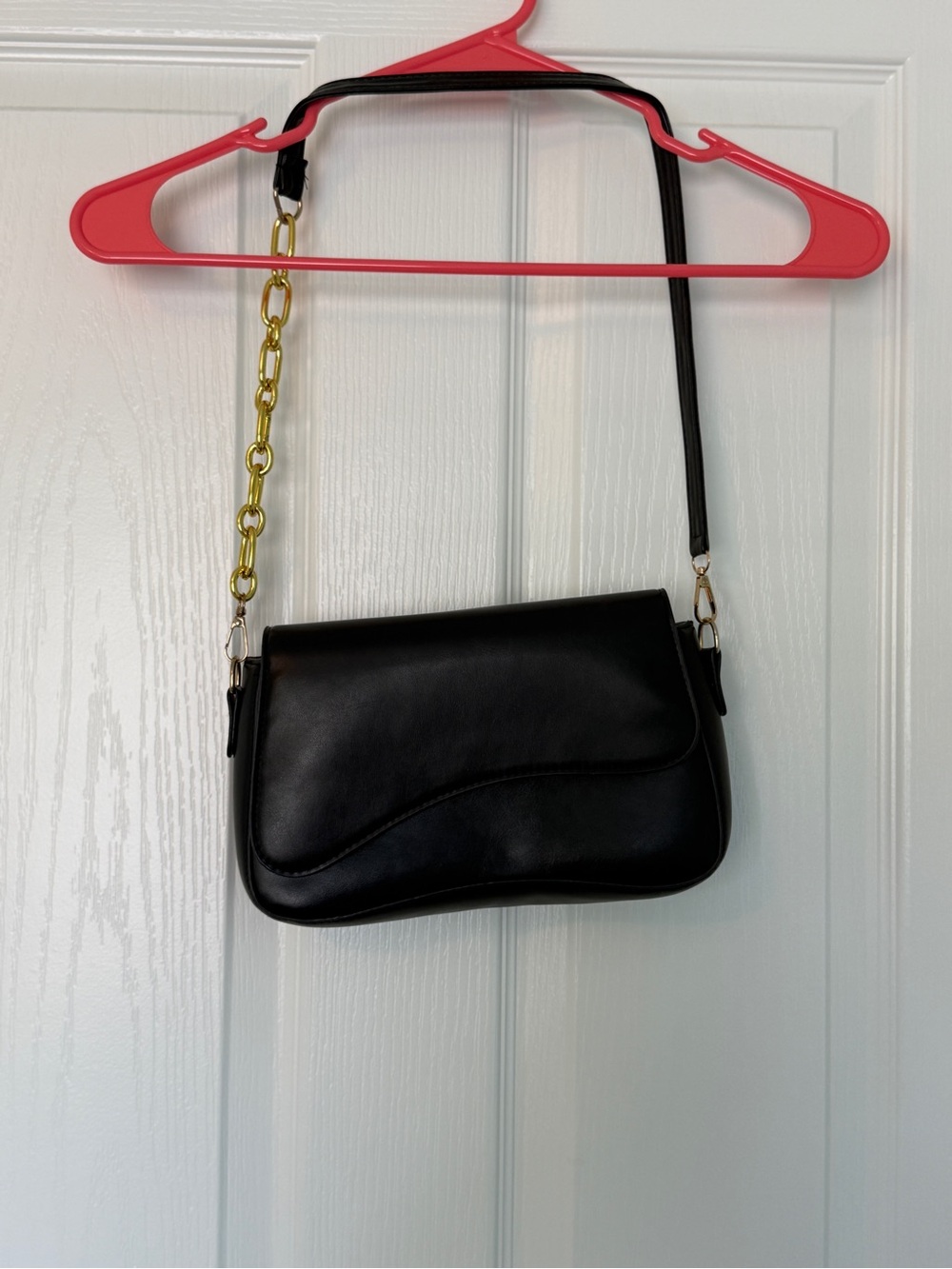 Black Women's Shoulder Bag with Gold Chain Accent